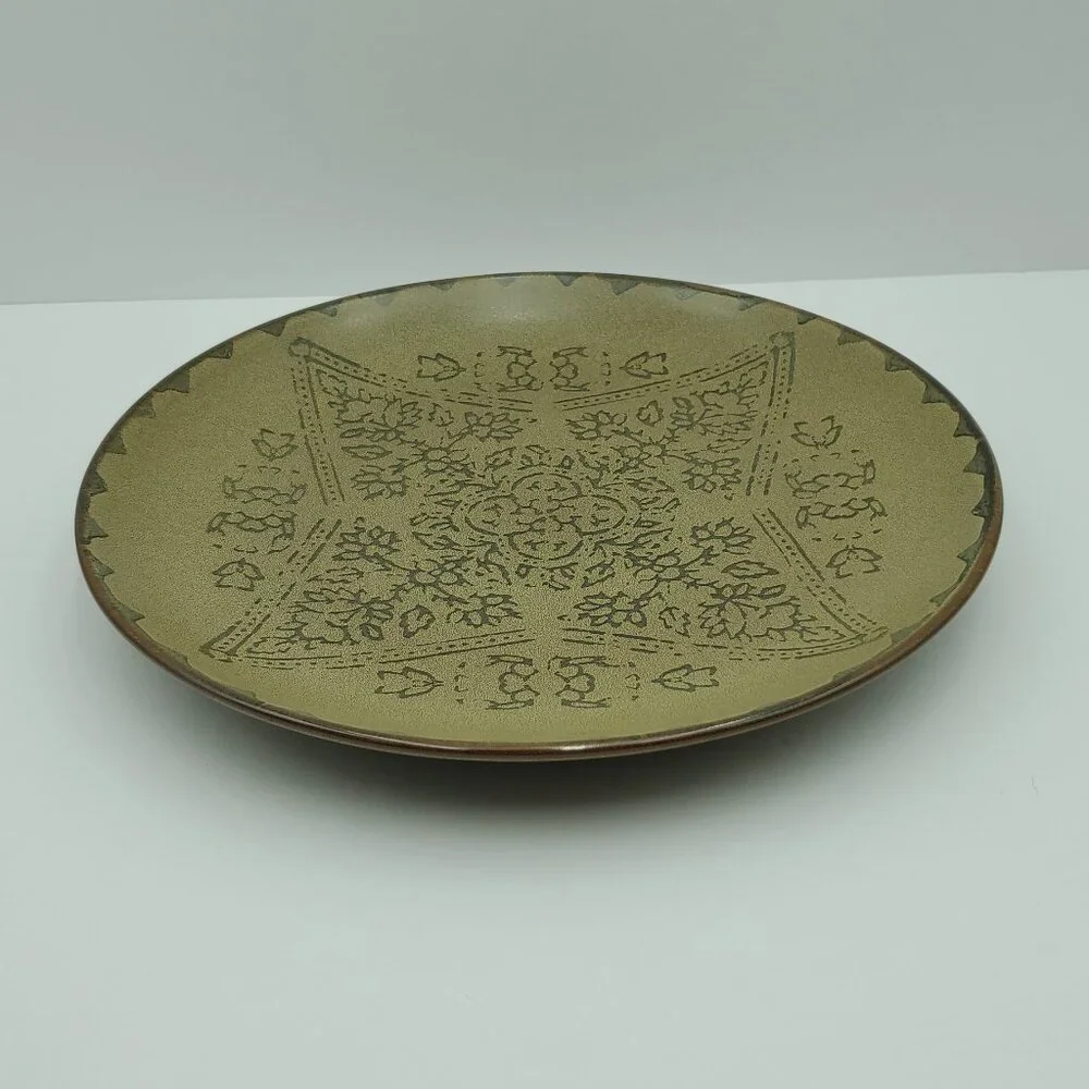 Pier 1 Batik Dinner Plates Pier 1 Imports Olive Green Brown Gray Stoneware Plate